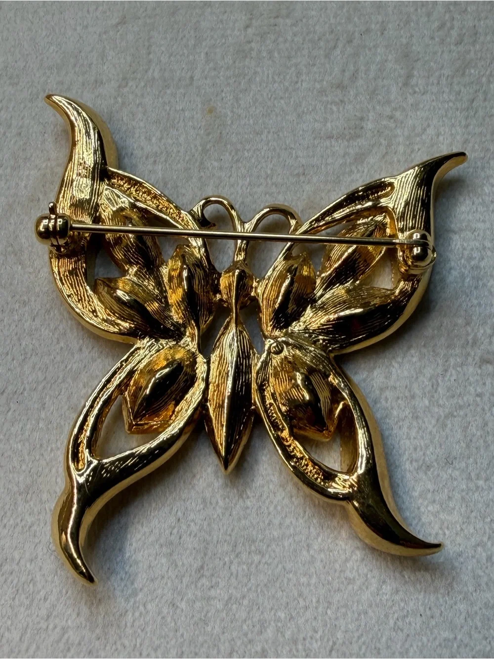 Gold-Tone Multicolor Butterfly Brooch - Blue Pink Accents